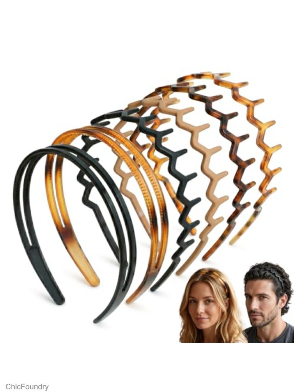 6 Pack Non-Slip Zig Zag Teeth Headbands with Shark Tooth Comb, 90s Plastic Hair